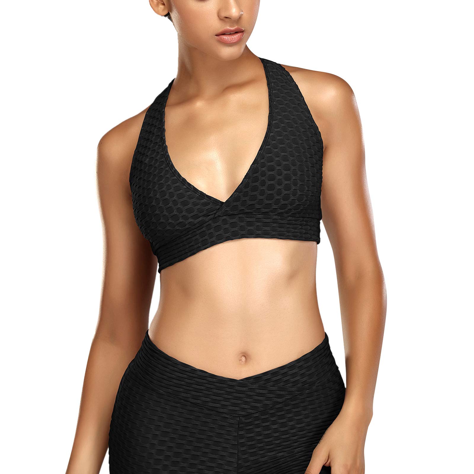 High-Impact Women's Sports Bras - Textured Yoga Crop Tops with Medium Support for Gym & Workout - Breathable Workout Shirts (Black, XXL) - Perfect for Running, CrossFit & High-Intensity Training