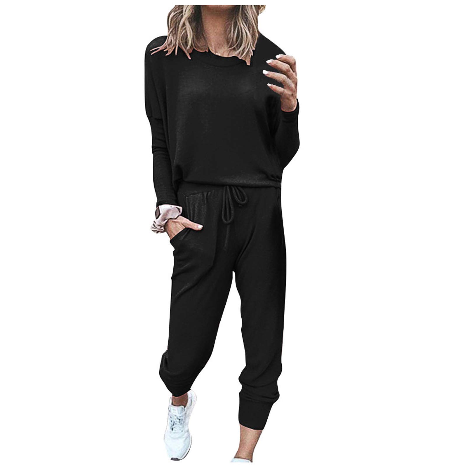 Women's 2-Piece Sweatsuit Set - Long Sleeve Pullover & Drawstring Sweatpants | Comfortable Loungewear for Yoga, Running & Casual Wear