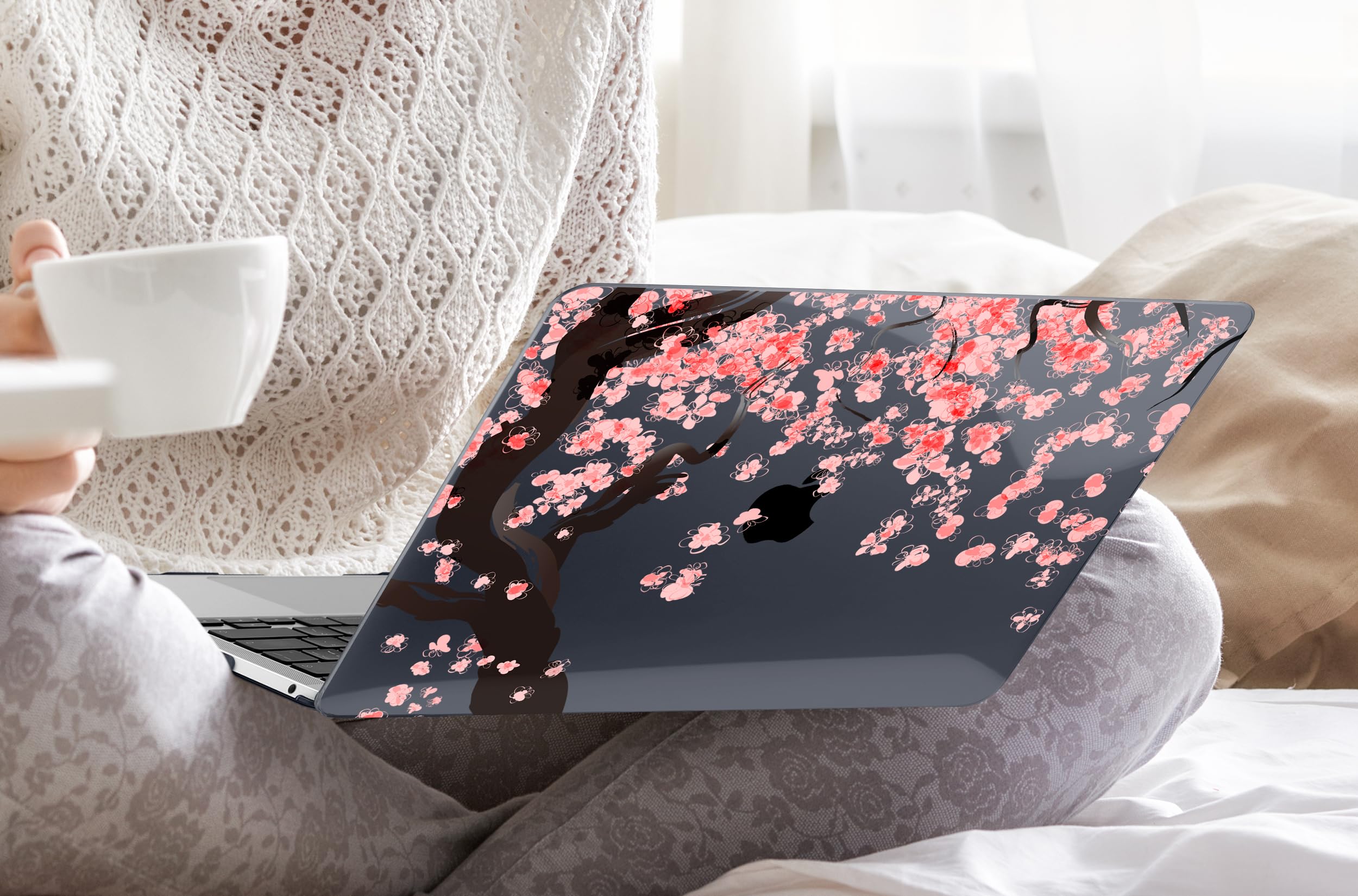 Dongke Hard Plastic Case for MacBook Pro 13 inch (Model A2251/A2289 2020) with Retina Display & Touch Bar - Protective Shell Cover Compatible with Touch ID - Cherry Blossom Design - Perfect for Office, Travel and Daily Use Protection