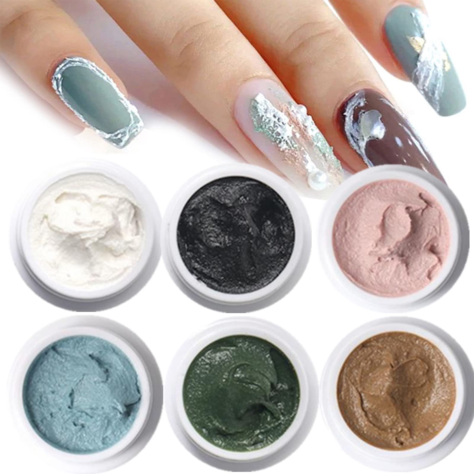 6 Pack 3D Sand Texture Nail Art Gel - DIY Gypsum Nail Plaster for Soak Off Manicure | Perfect for Salon, Home Nail Design & Party Glam Looks