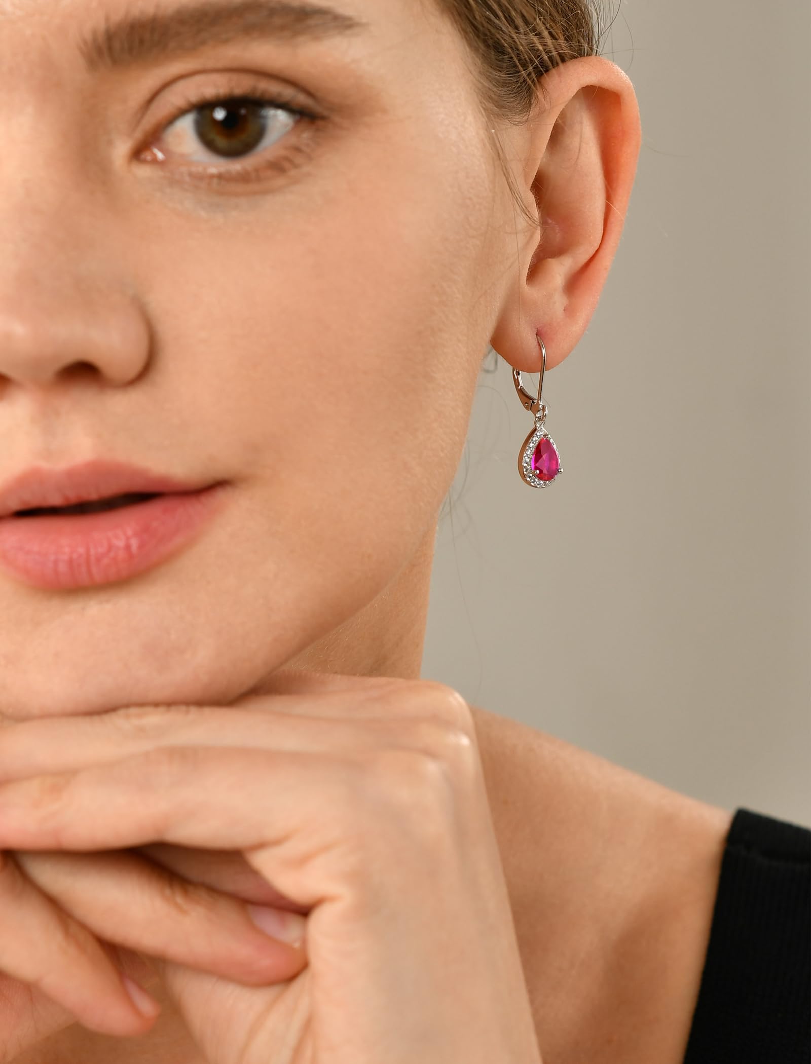 YL Halo Teardrop Dangle Drop Earrings - 925 Sterling Silver Birthstone Leverback Jewelry for Women | Elegant Gift for Birthday, Anniversary & Special Occasions
