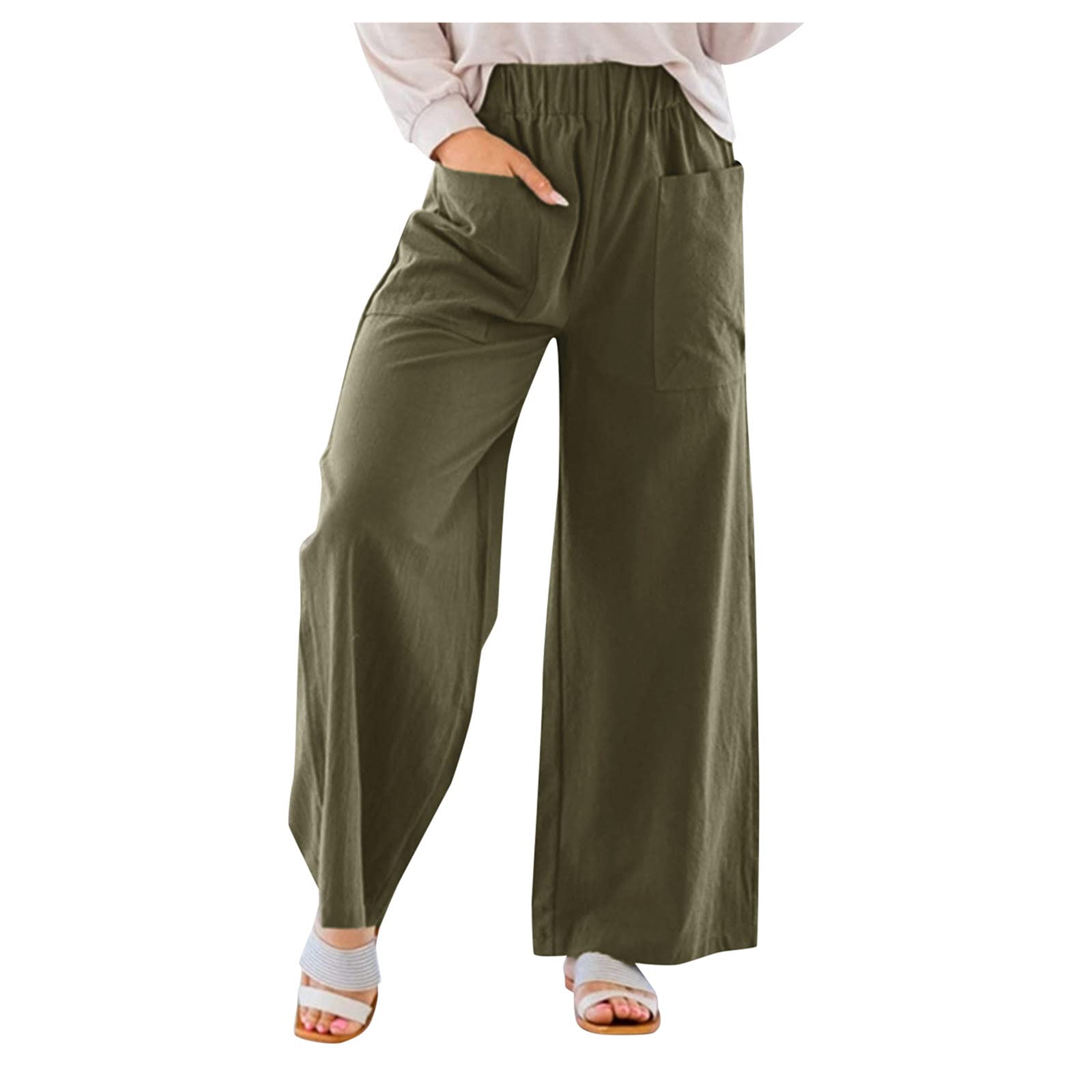 Women's Cotton Linen Casual Pants with Pockets - Loose Fit Comfortable Solid Color Trousers for Everyday Wear | Perfect for Work, Travel & Lounge