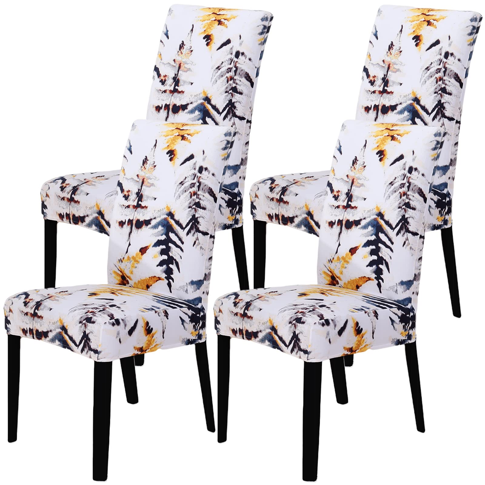 Stretch Parsons Chair Covers Set of 4 - Washable Spandex Slipcovers with Leaves Pattern for Dining Chairs | Perfect for Home, Office, Wedding, Banquet & Hotel Use