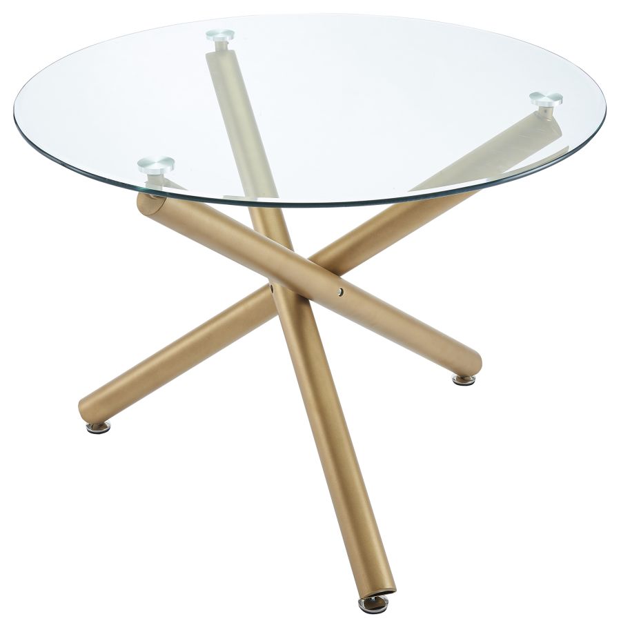Carmilla 5-Piece Dining Set - Aged Gold Finish with Blue Upholstered Chairs | Modern Kitchen & Dining Room Furniture for Small Spaces | Perfect for Breakfast Nook, Apartment, or Cozy Home Decor