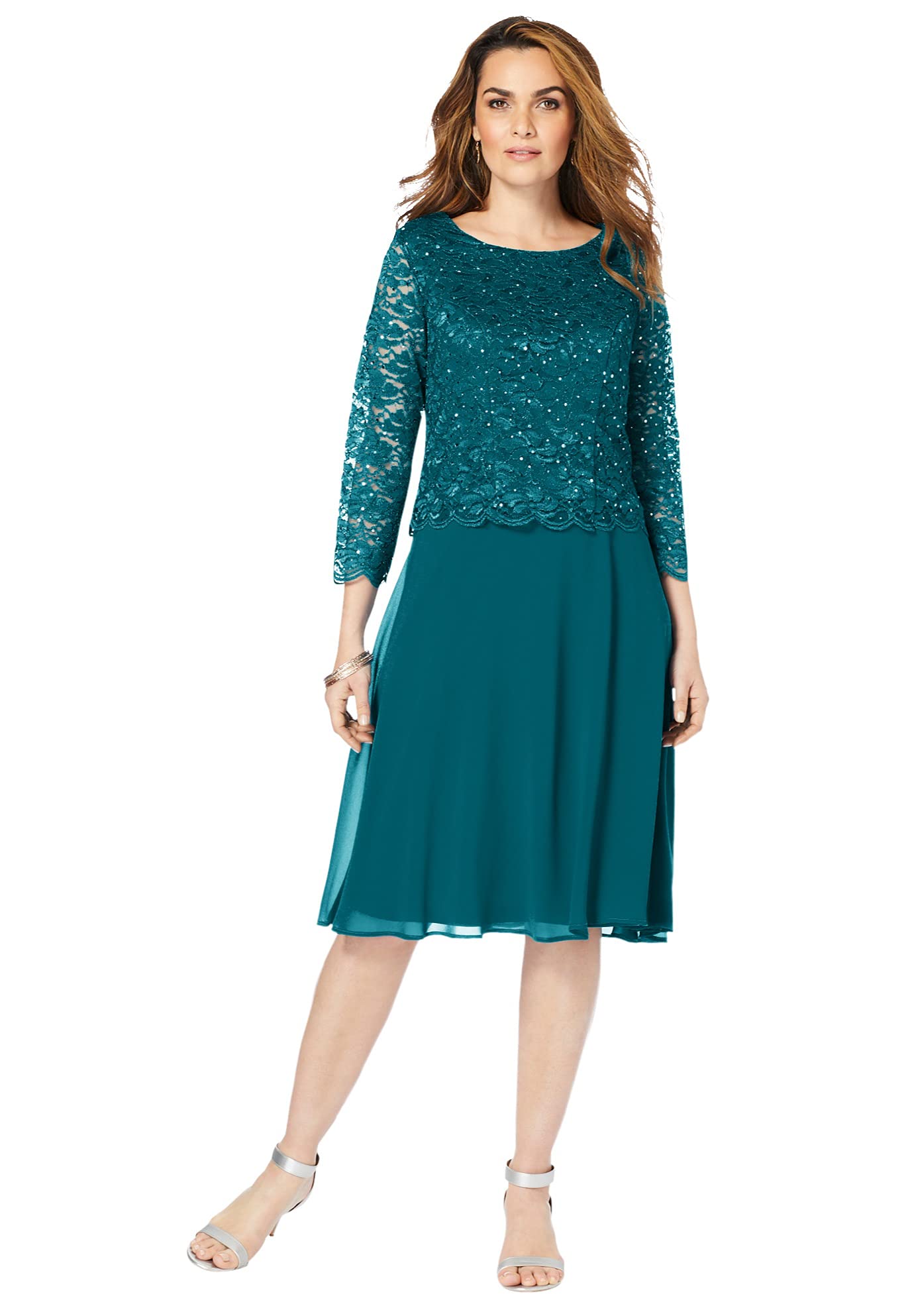 Romantic Plus Size Women's Embellished Lace & Chiffon Dress for Special Occasions - Elegant Evening Gowns for Weddings, Parties & Date Nights