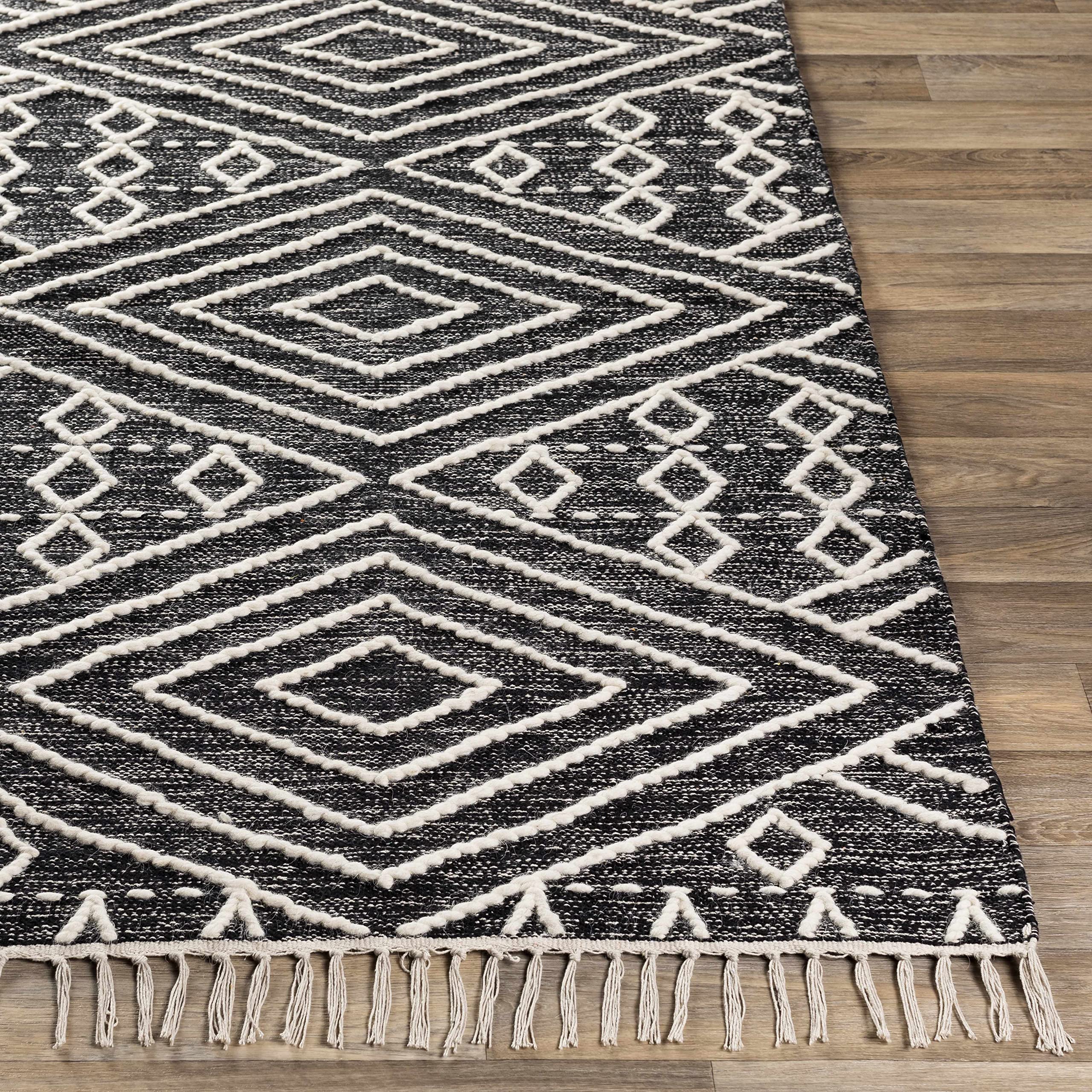 Bohemian Area Rug 8' x 10' - Hauteloom Skedee Handwoven Living Room & Bedroom Rug in Black & Beige - Perfect for Boho Chic Decor, Cozy Home & Modern Interior Design