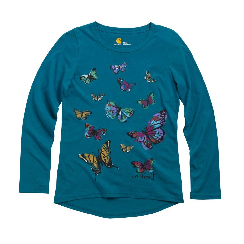 Carhartt Little Girls' Painted Butterfly Long Sleeve T-Shirt - Soft Cotton Top for Playdates, School & Everyday Comfort