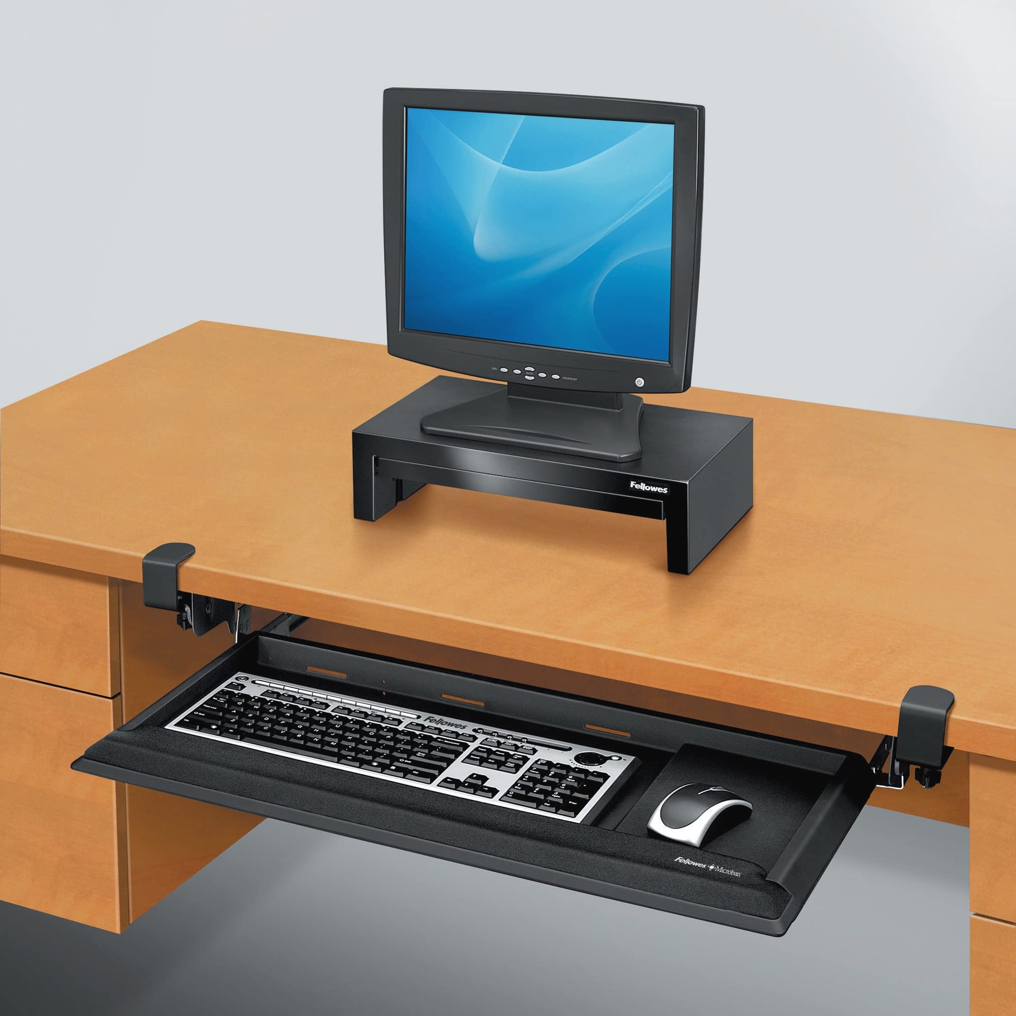 Fellowes Designer Suites Black Keyboard Drawer (8038304) - Ergonomic Under Desk Tray for Office & Home Workspace Organization