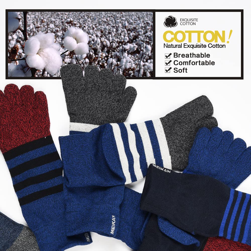 Breathable Men's Cotton Toe Socks - 5 Finger Compression Crew Socks for Running & Athletic Activities - No Show Design (4 Pairs, Size 7-11) - Perfect for Gym, Yoga & Outdoor Sports