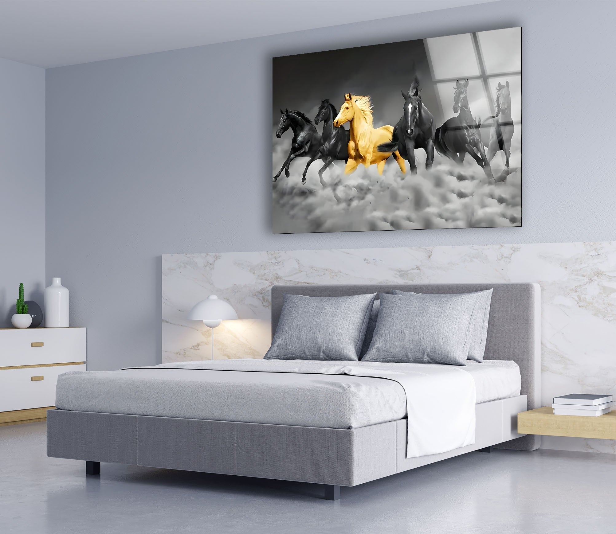 Elegant Black & Golden Horse Glass Wall Art - Handmade Modern Home Decor for Living Room, Bedroom & Office - Perfect Gift Idea for Housewarming & Holidays