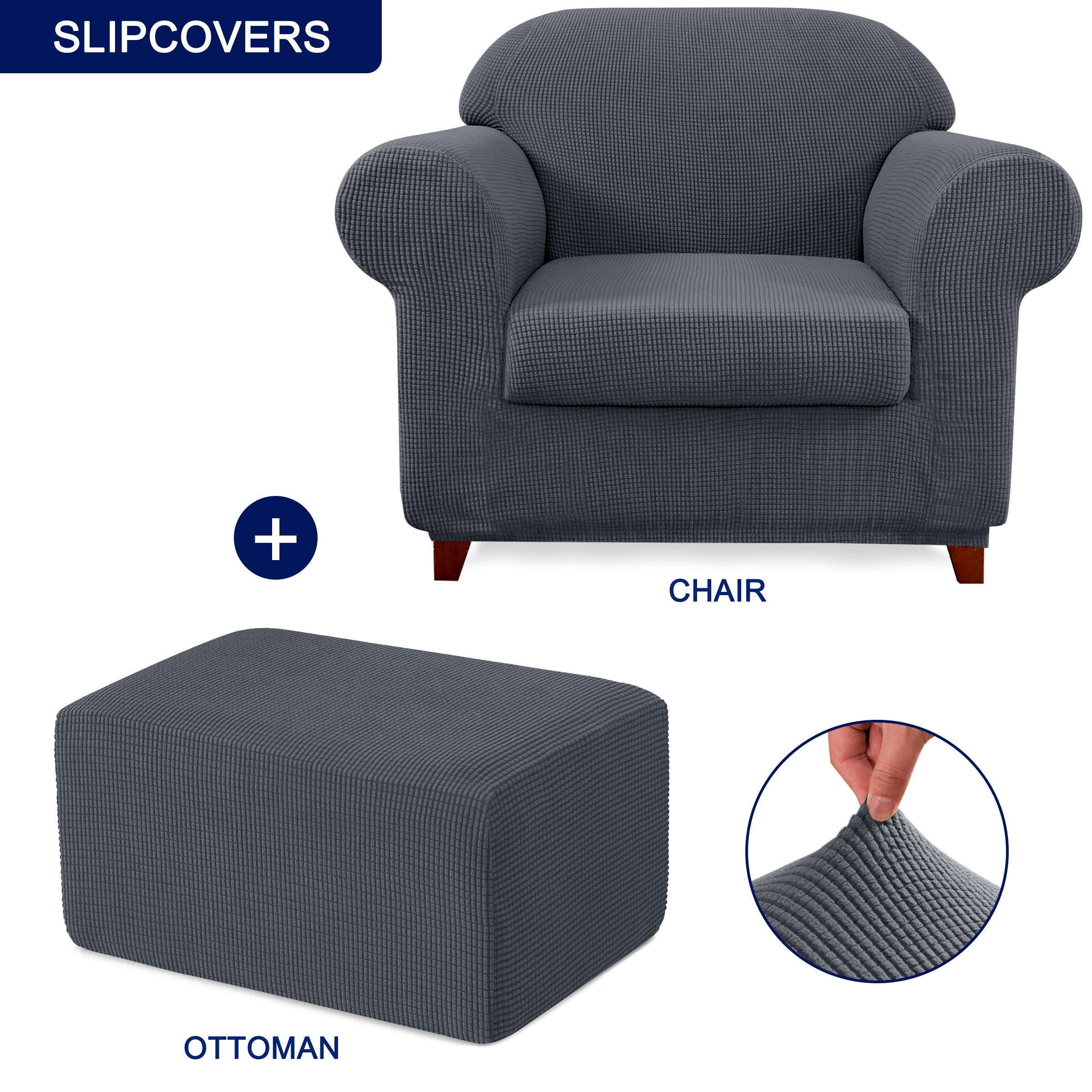 Subrtex 2-Piece Stretch Chair Slipcover & Ottoman Set - Elastic Furniture Protector for Living Room, Dining Room, and Office - Spill & Fade Resistant Sofa Covers for Home Decor