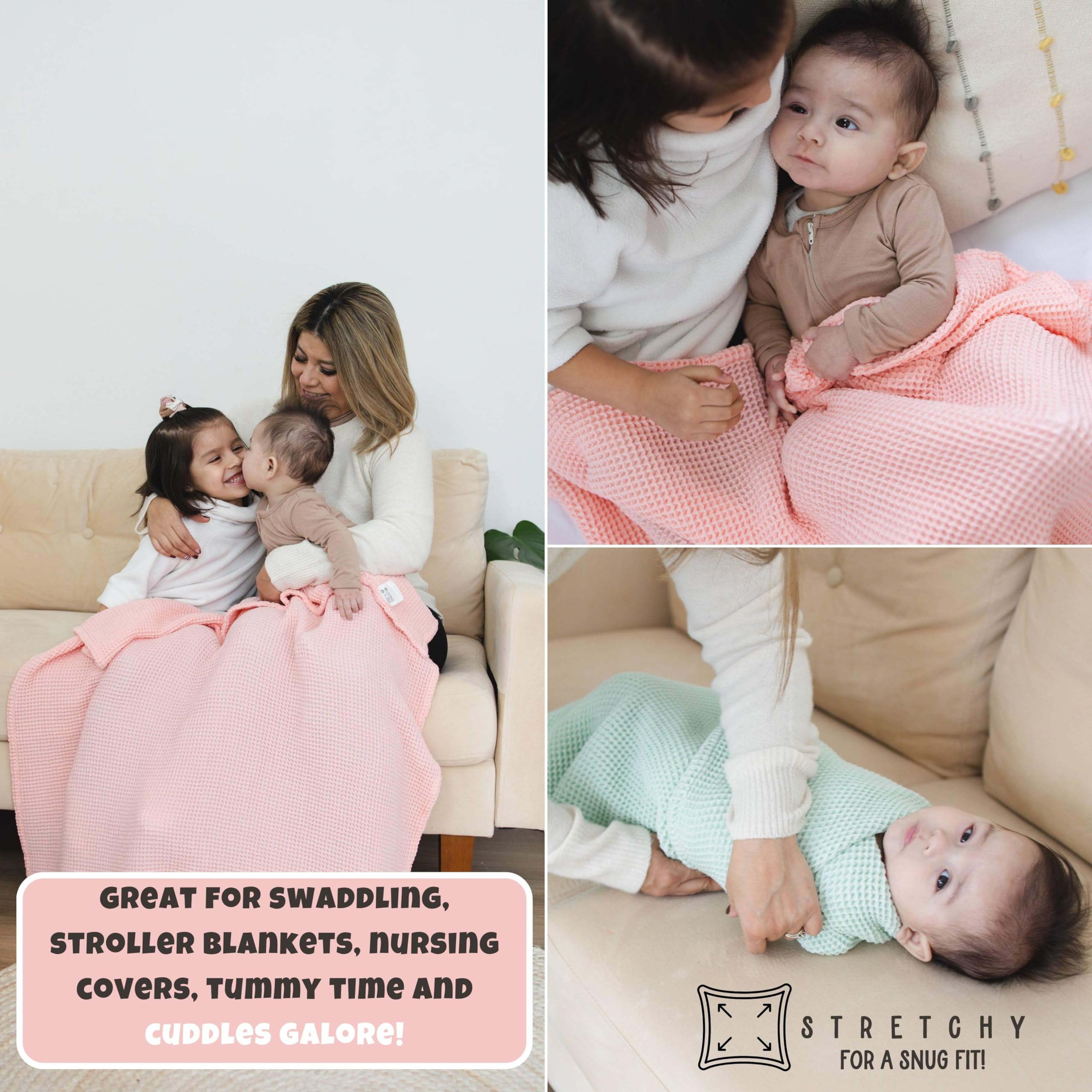 Soft Waffle Knit Baby Blanket 43x43 Inch - Gender Neutral Cotton Swaddle & Toddler Blanket for Stroller, Crib, Nursing - Breathable & Cozy (Rose Pink) - Perfect for Newborns, Infants & Gifts