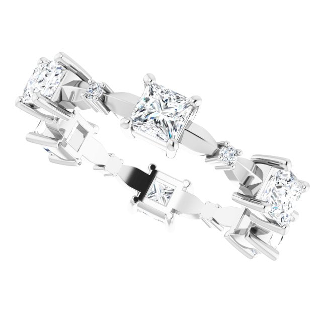 1.80 Carat Princess & Round Diamond Eternity Wedding Band - Elegant Stackable Ring for Anniversary, Engagement, or Bridal Jewelry Gift