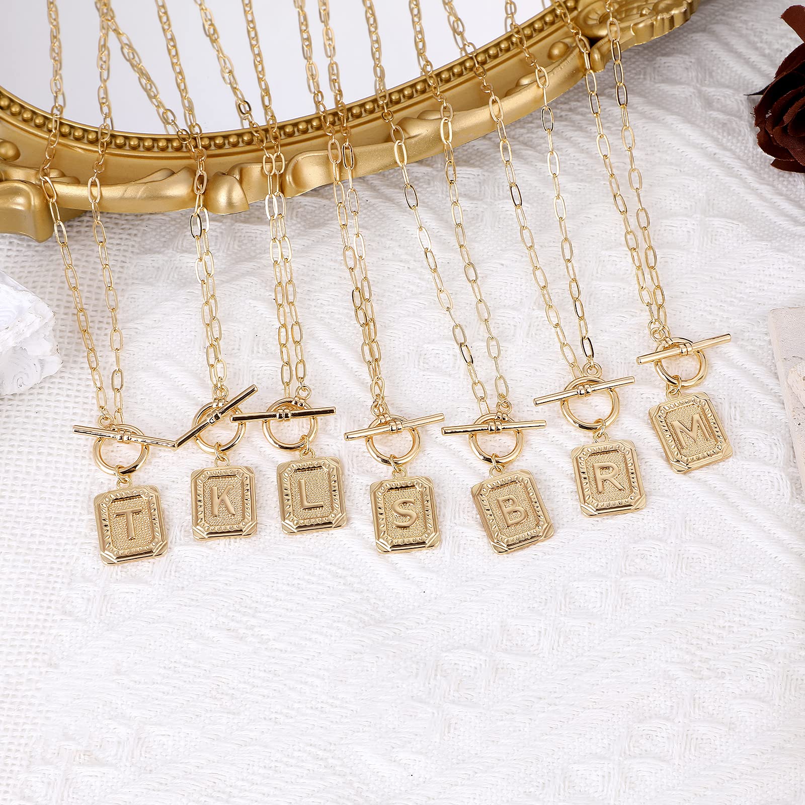 MJartoria 14K Gold Plated Initial Necklace for Women - Trendy Layered Star Choker with Square Letter Pendant & Paperclip Chain - Elegant Gold Necklace Jewelry Gift for Her (Perfect for Birthday, Anniversary, Valentine's Day Gifts)