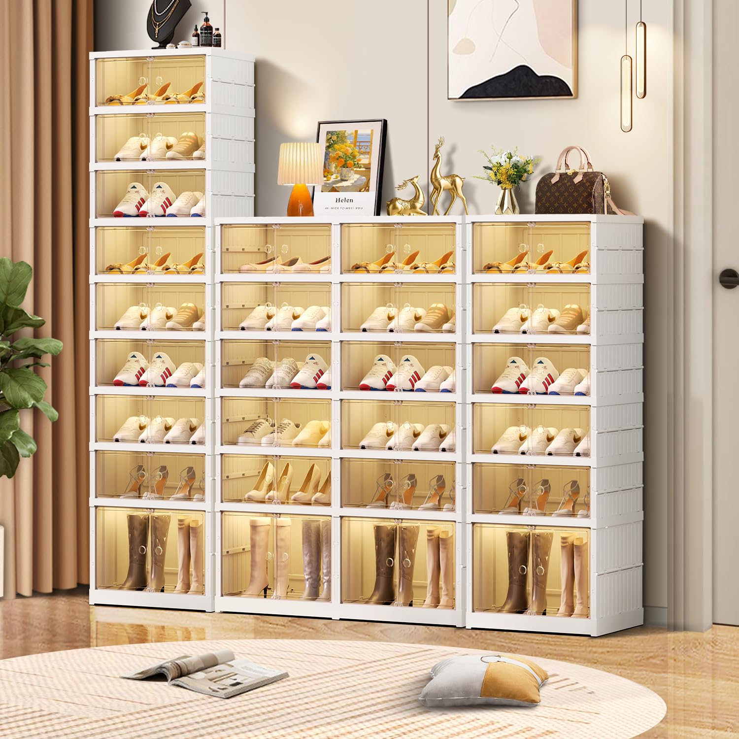 9-Tier Foldable Plastic Shoe Rack Organizer for Closet - 36 Pair Stackable Shoe Shelf with Door - Space Saving Storage Solution for Bedroom, Entryway & Dorm - Easy Assembly, Large Capacity