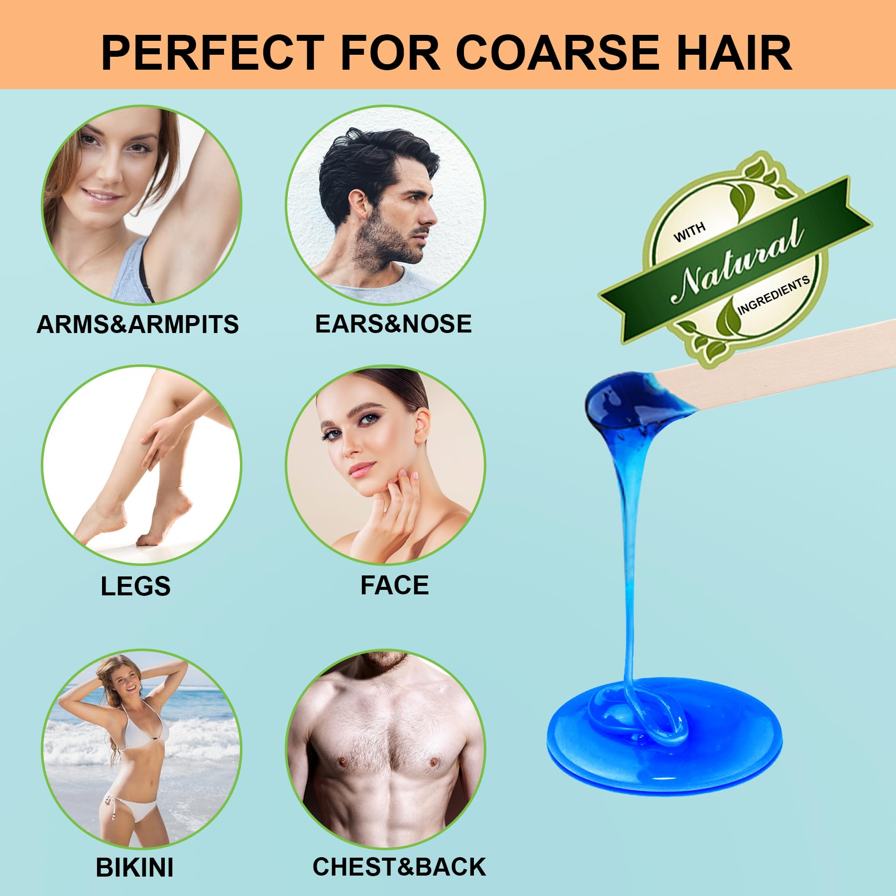 Hard Wax Beads for Hair Removal - 0.88lb/14.1oz Lavender & Chamomile Waxing Beads for Sensitive Skin | Brazilian, Bikini, Face, Legs & Armpit Waxing | Ideal for Beginners, Women & Men | At-Home & Professional Salon Use