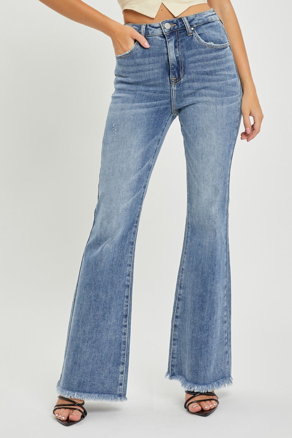 Women's Full Size High Waist Raw Hem Flare Jeans - Vintage Denim Pants for Casual Outfits & Boho Style