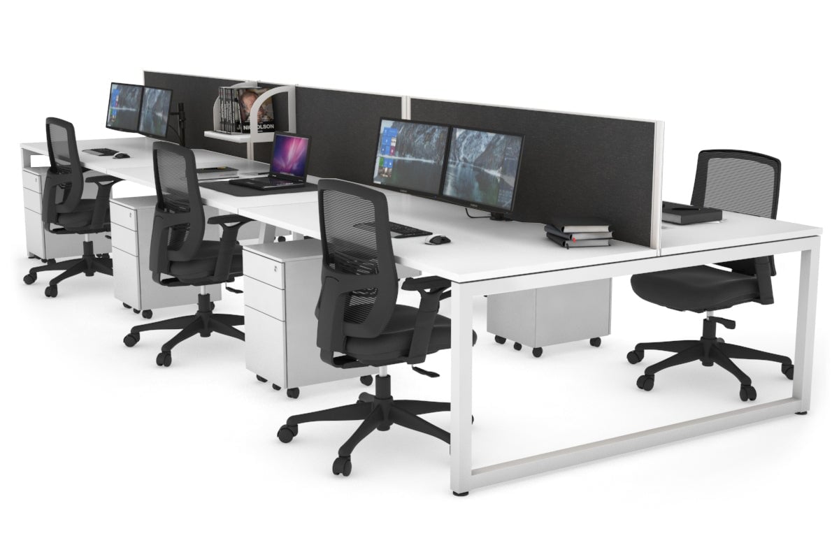 Quadro Loop Legs 6-Person Office Workstation Desk - 1800L x 800W with Cable Management | Modern Collaborative Workspace Solution for Team Projects & Open Office Layouts