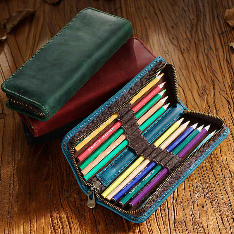 Premium Leather Pen & Pencil Case Holder - Elegant Stationery Organizer for Office, School & Travel - Perfect Gift for Writers & Students