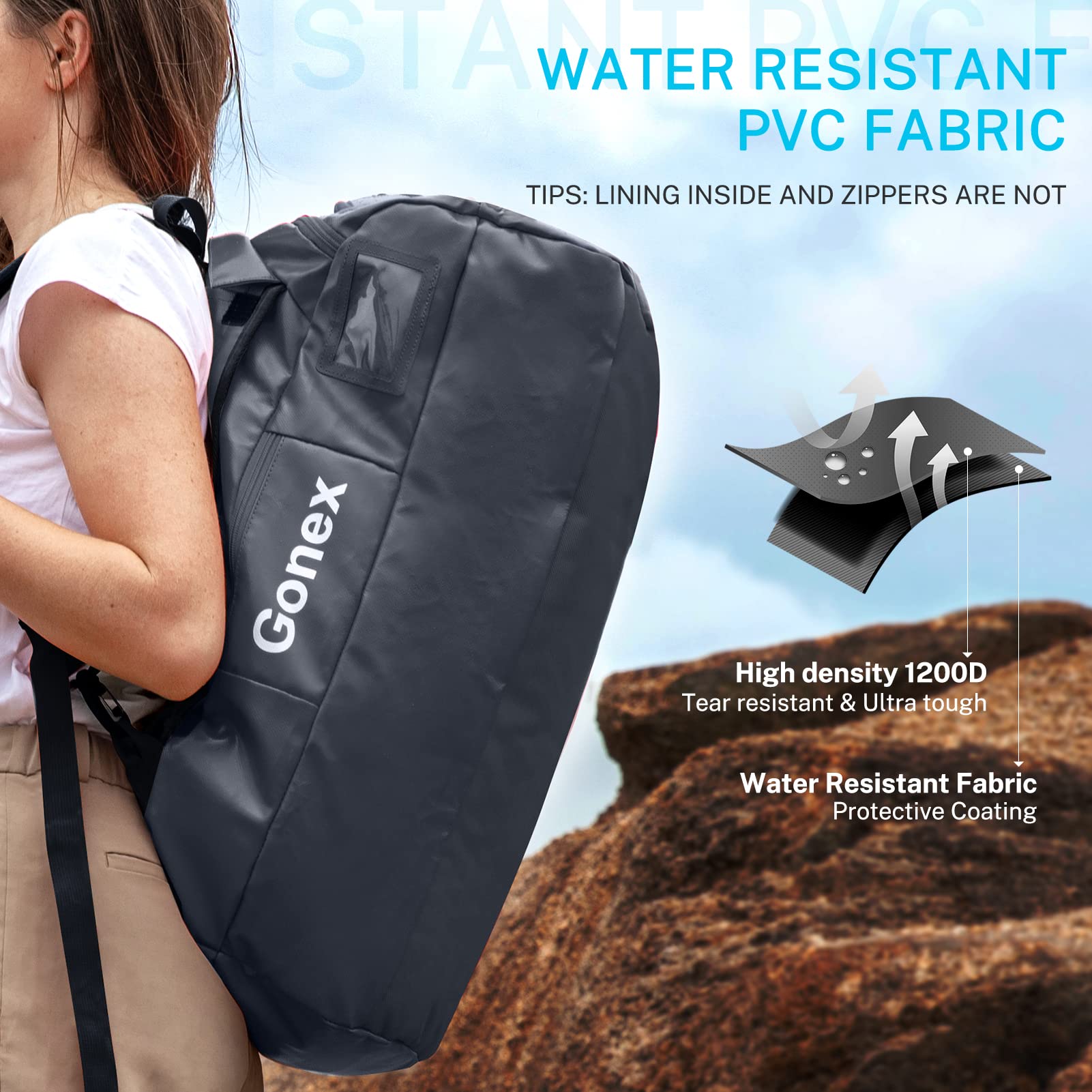 Gonex 80L Waterproof Duffel Bag Backpack - Convertible Gym Backpack & Travel Handbag for Men & Women - Ideal for Hiking, Camping, Cycling & Air Travel - Dark Blue
