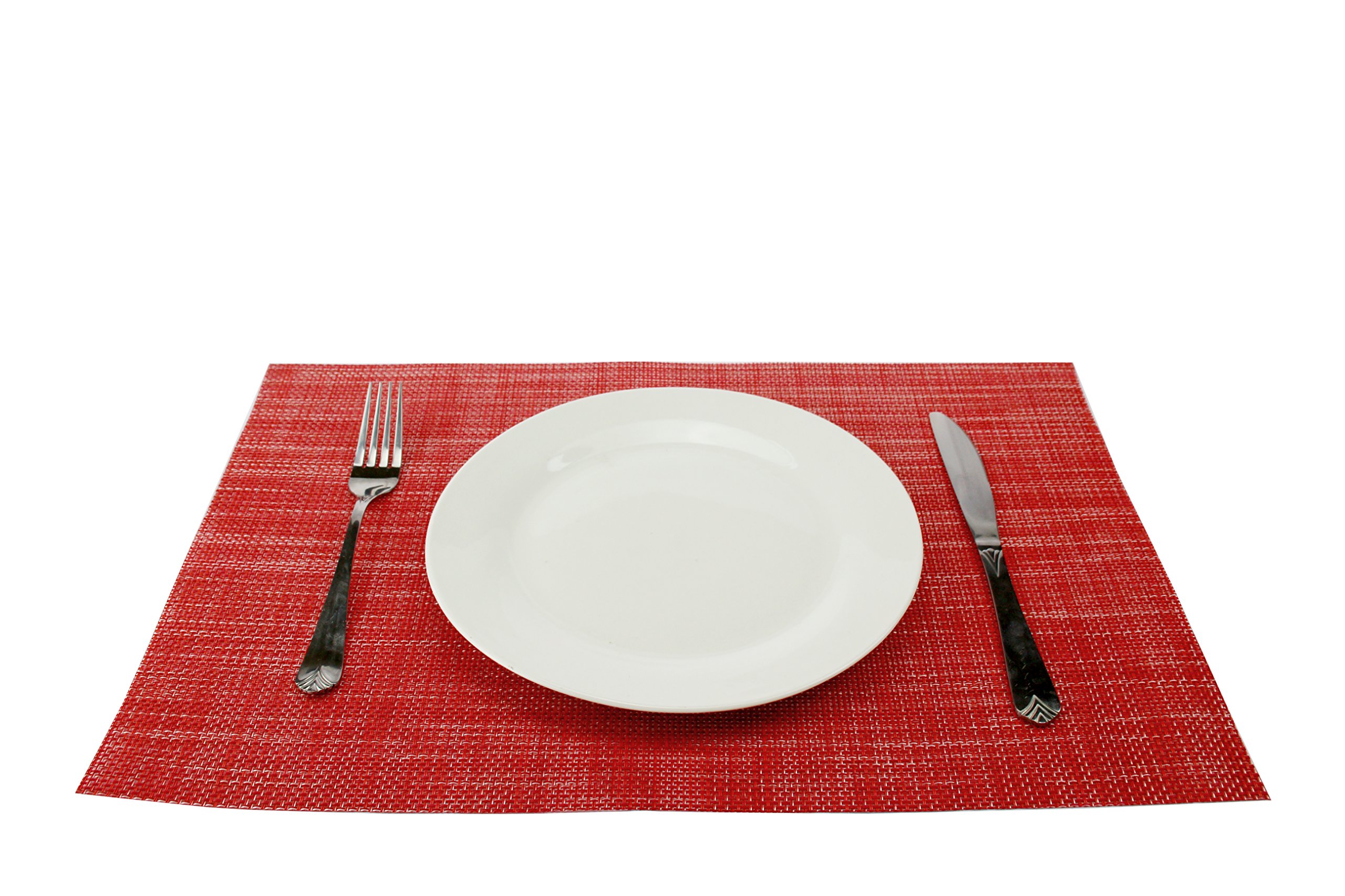GEFEII Red PVC Woven Vinyl Washable Placemats Set of 4 - Durable Dining Table Mats for Kitchen, Restaurant & Home Decor - Perfect for Everyday Meals, Dinner Parties & Holiday Gatherings