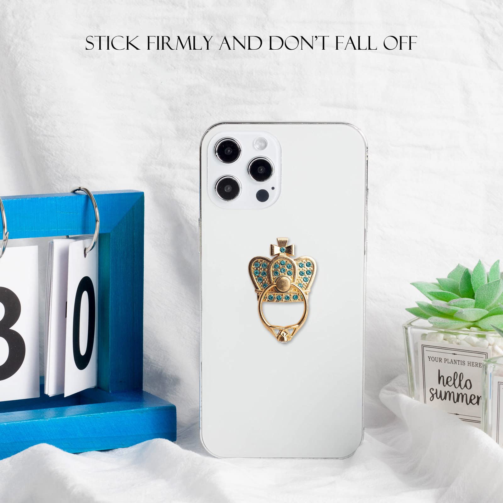 2 Packs Sparkling Crown Glitter Phone Ring Holder - Bling Bling Rhinestone Grip Stand with Artificial Diamonds for iPhone, Samsung & Smartphones - Perfect for Selfies, Videos & Secure One-Hand Use