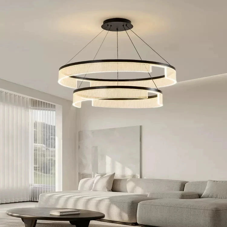 Modern LED Ring Chandelier Lighting Fixture - Dimmable Crystal Ceiling Light for Dining Room, Bedroom & Living Room Decor