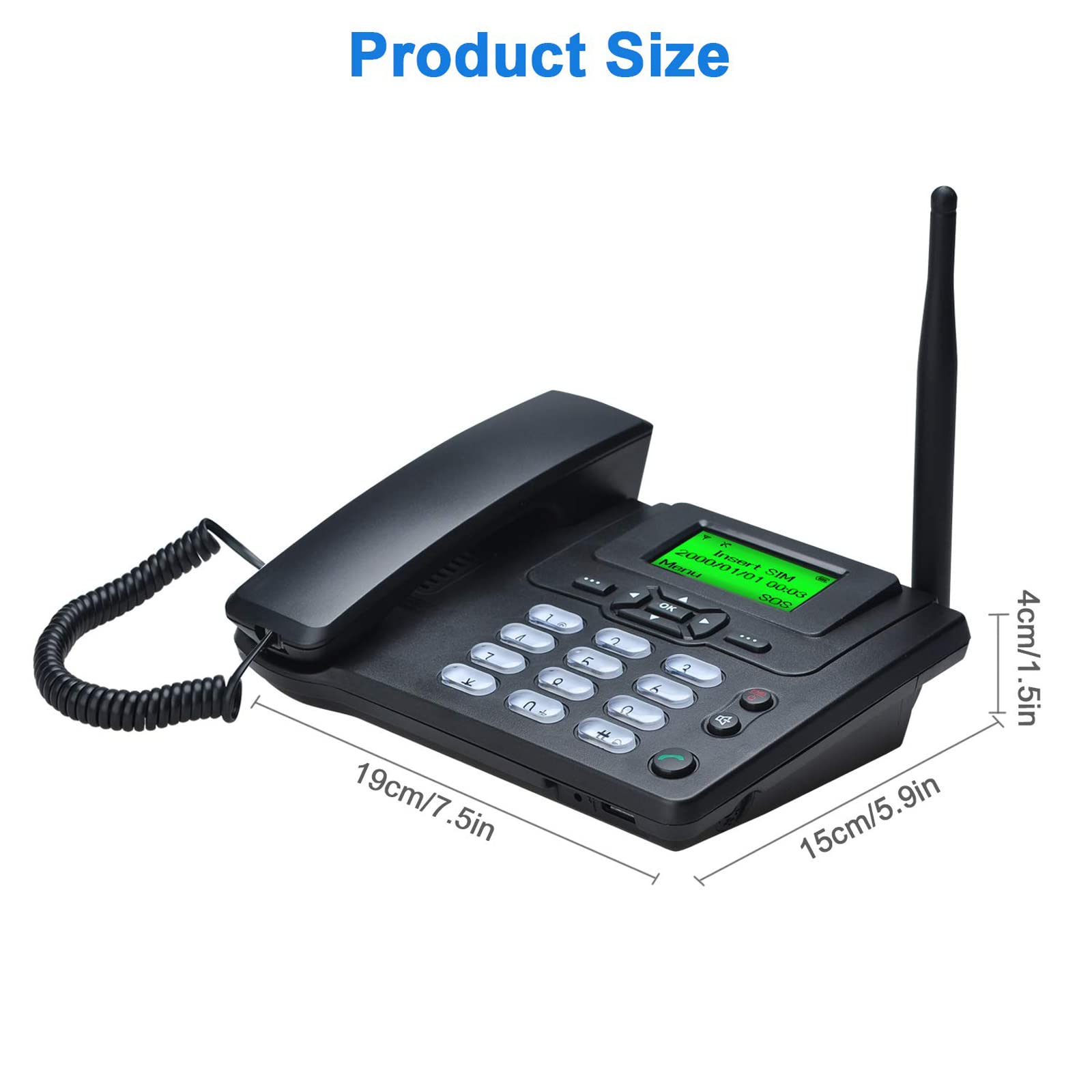 Lychee Fixed Wireless Phone - Dual SIM Quad Band GSM Telephone with Large Backlit Display | Supports Multiple Languages | Perfect for Office, Hotel & Home Use (Black)