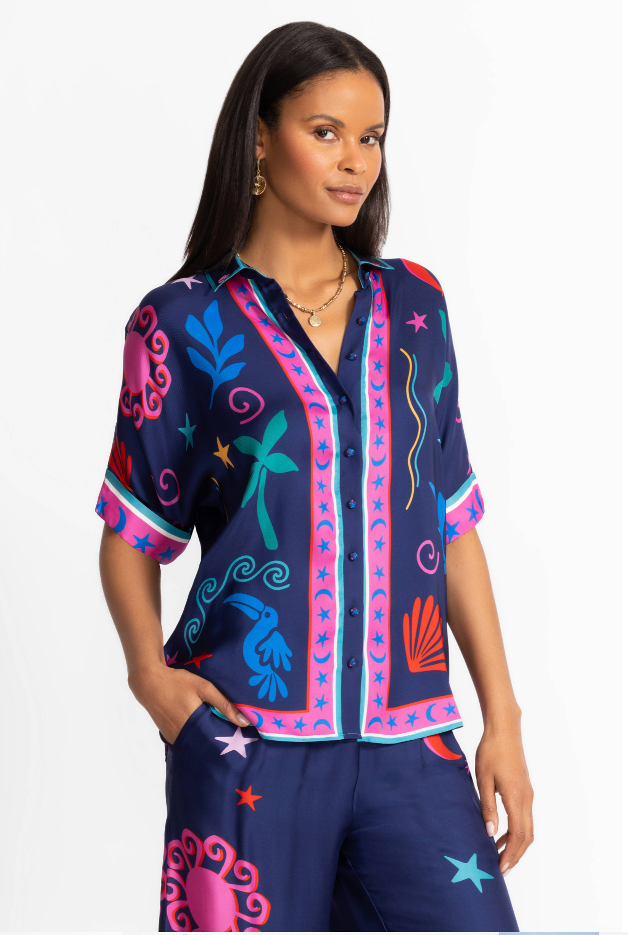 Johnny Was Fernanda Button Down Shirt - Women's Boho Floral Print Blouse for Casual Wear & Vacation Outfits | Palomas Island Style