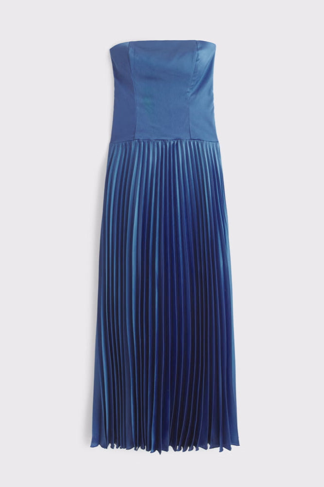 Elegant Blue Giselle Pleated Drop Waist Maxi Dress for Women - Perfect for Weddings, Parties & Summer Vacations