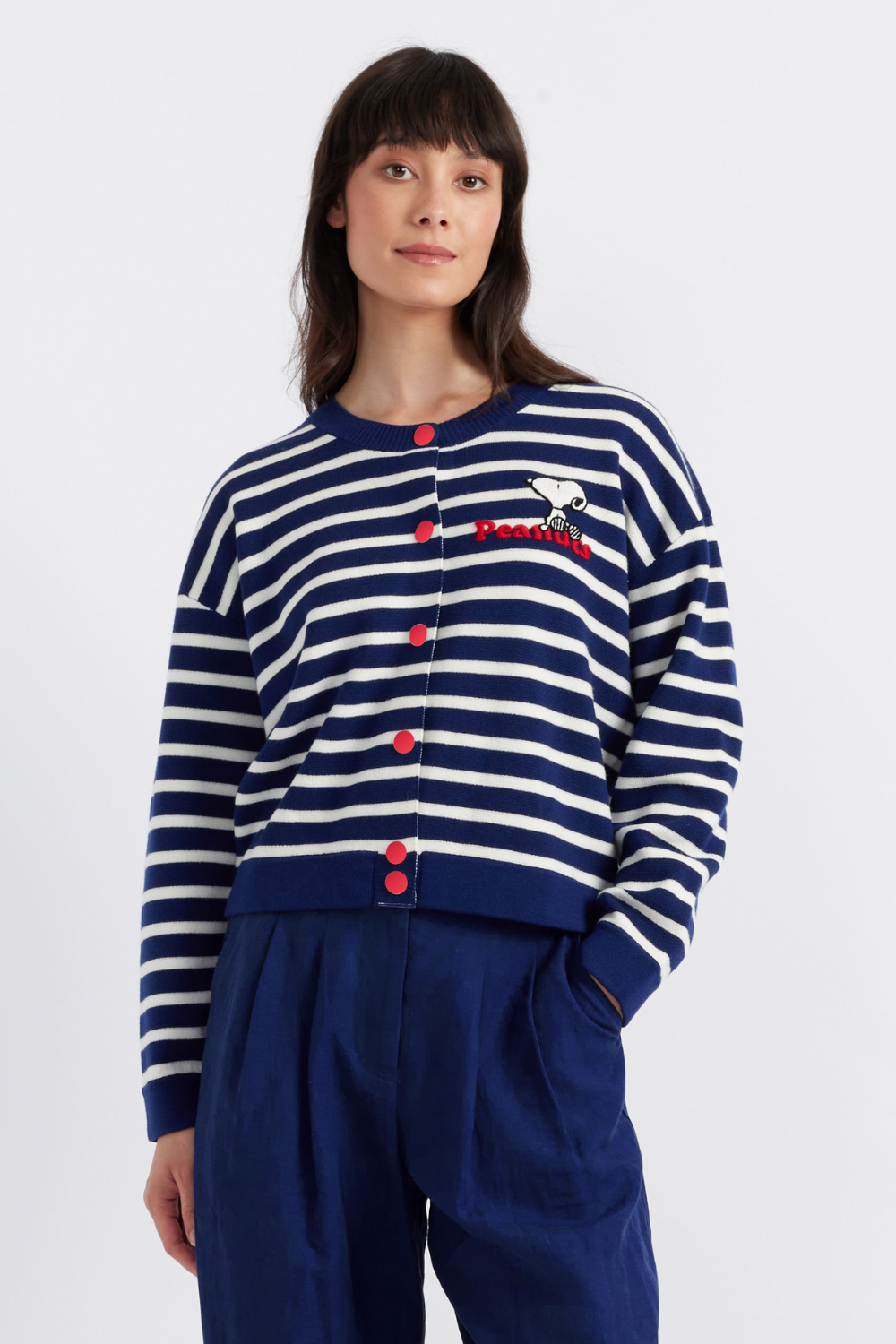 Blue Merino Wool Snoopy Milano Cardigan for Women - Cozy Winter Sweater for Casual Wear & Office Outfits