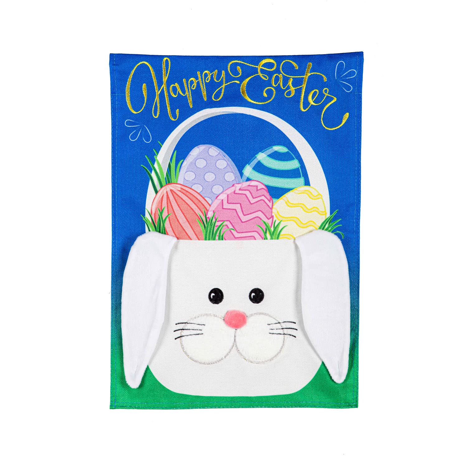 Evergreen Easter Bunny Basket House Burlap Flag - 28 x 44 Inches, Durable Outdoor Decor for Spring, Homes & Gardens - Perfect for Easter Party, Front Porch & Yard Decoration