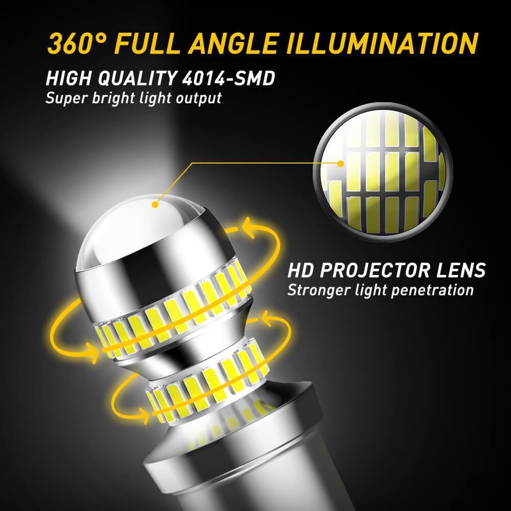 1156 LED Bulb with Projector Lens - BA15S/P21W/7506 Backup Reverse Light Bulb - 2600LM 6000K White - Perfect for Car, Truck, SUV, Boat & RV Reverse Lights