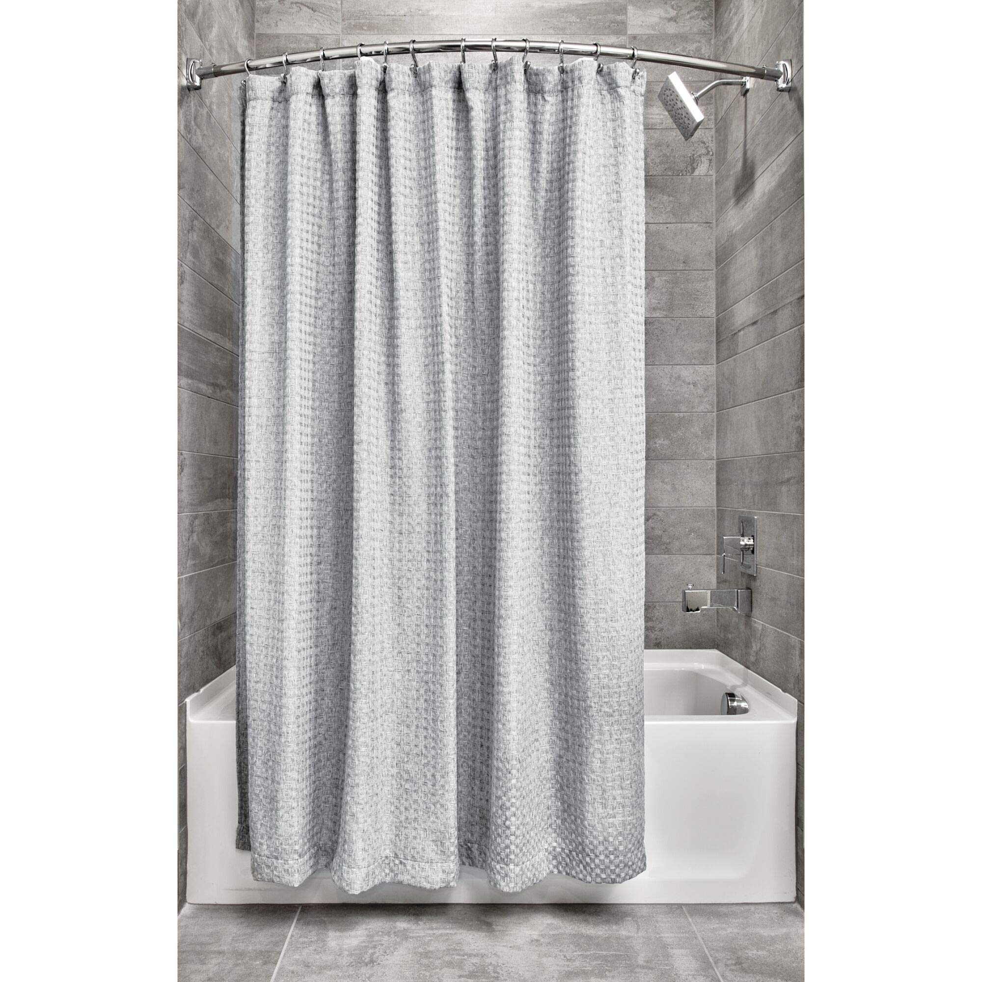 InterDesign Waffle Weave Fabric Shower Curtain - Luxury Hotel Style for Master, Guest & Kids Bathrooms - Waterproof & Durable for Bathtubs & Shower Stalls - Heathered Gray - Perfect for Spa-Like Bathroom Decor