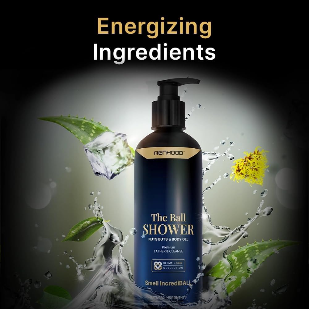 Menhood Ball Shower Gel - Natural Intimate Wash for Men | 100% Organic Aloe Vera & Witch Hazel Body Wash | Chemical-Free Luxury Bath Gel | Long-Lasting Fragrance | Perfect for Daily Hygiene & Post-Workout Refreshment
