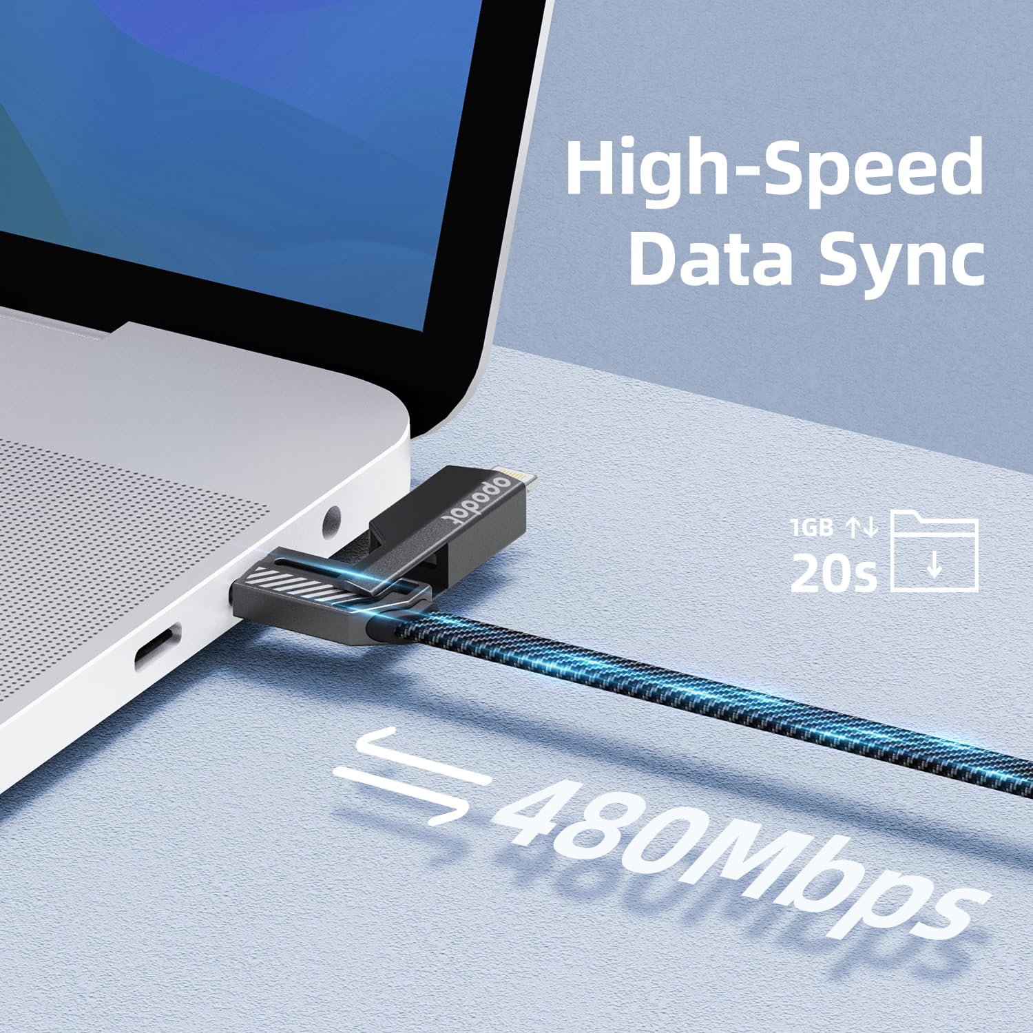 Premium 60W Fast Charging USB C to Lightning Cable - Nylon Braided iPhone Charger with 4-in-1 Multi-Port (USB C/USB A/Lightning) for iPhone 14/13/12/11/X/8 & iPad - 5ft Durable Grey Cable for Home, Office & Travel Charging