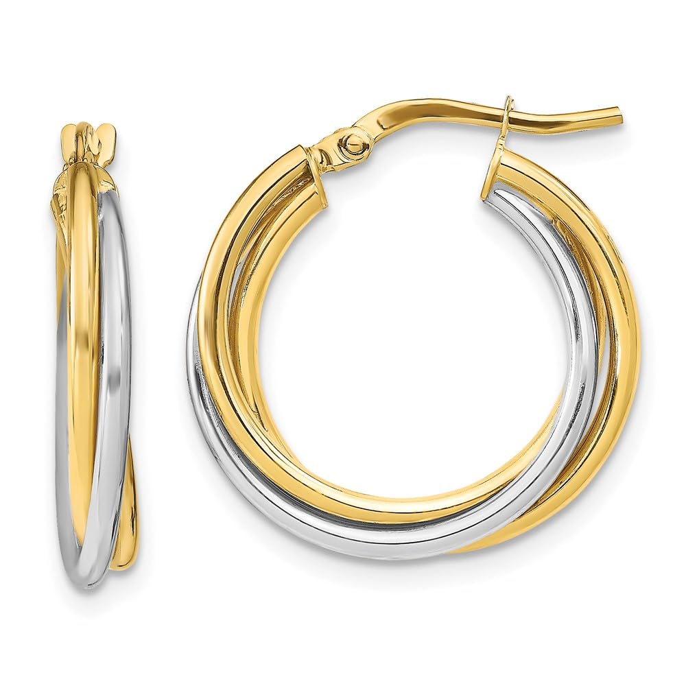 10K Gold Two-Tone Polished Hoop Earrings for Women - Elegant Everyday & Party Jewelry Gift