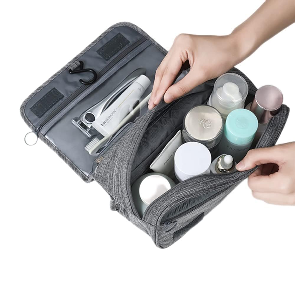 Trawila Large Capacity Travel Hanging Toiletry Bag - Waterproof Cosmetic Organizer with Sturdy Hook for Men & Women (Grey) - Perfect for Camping, Gym, Business Trips & Vacation Essentials