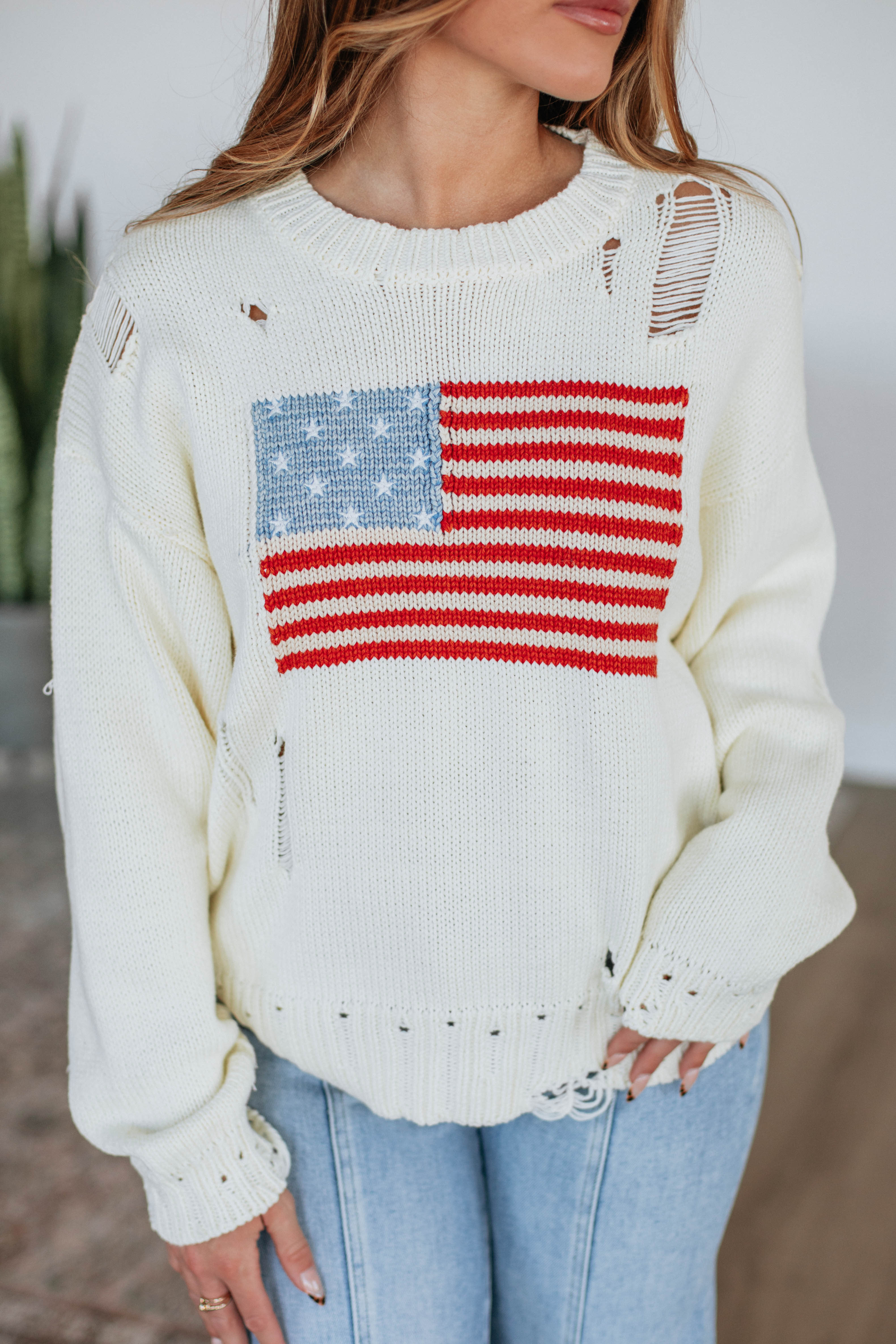 American Dreamin' Sweater - Soft Cream Knit Pullover for Women | Cozy Casual Wear for Fall & Winter | Perfect for Office, Dates & Weekend Outings