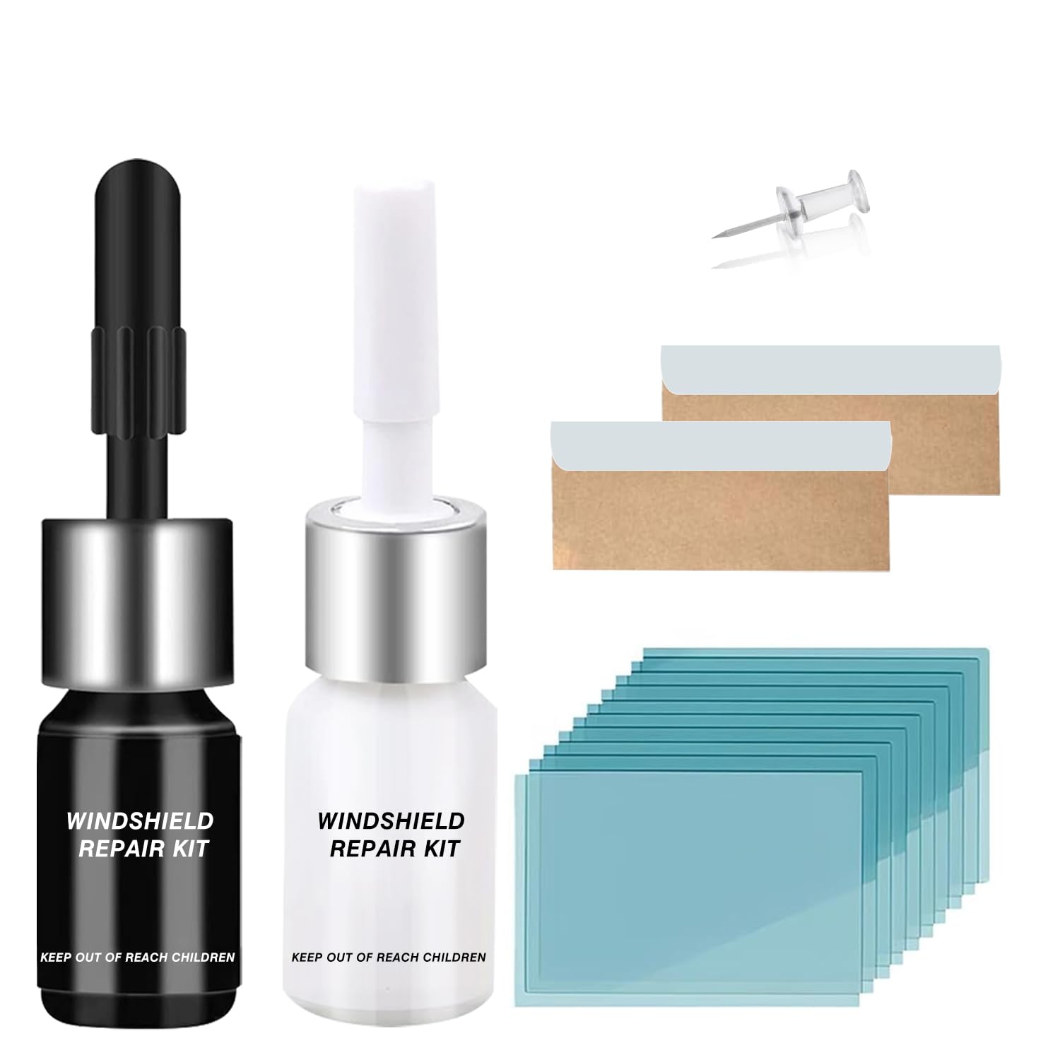 Windshield Crack Repair Kit - Auto Glass Repair for Chips & Cracks with Curing Device (2pcs) | Professional DIY Solution for Car Windshield Damage from Rocks & Road Debris