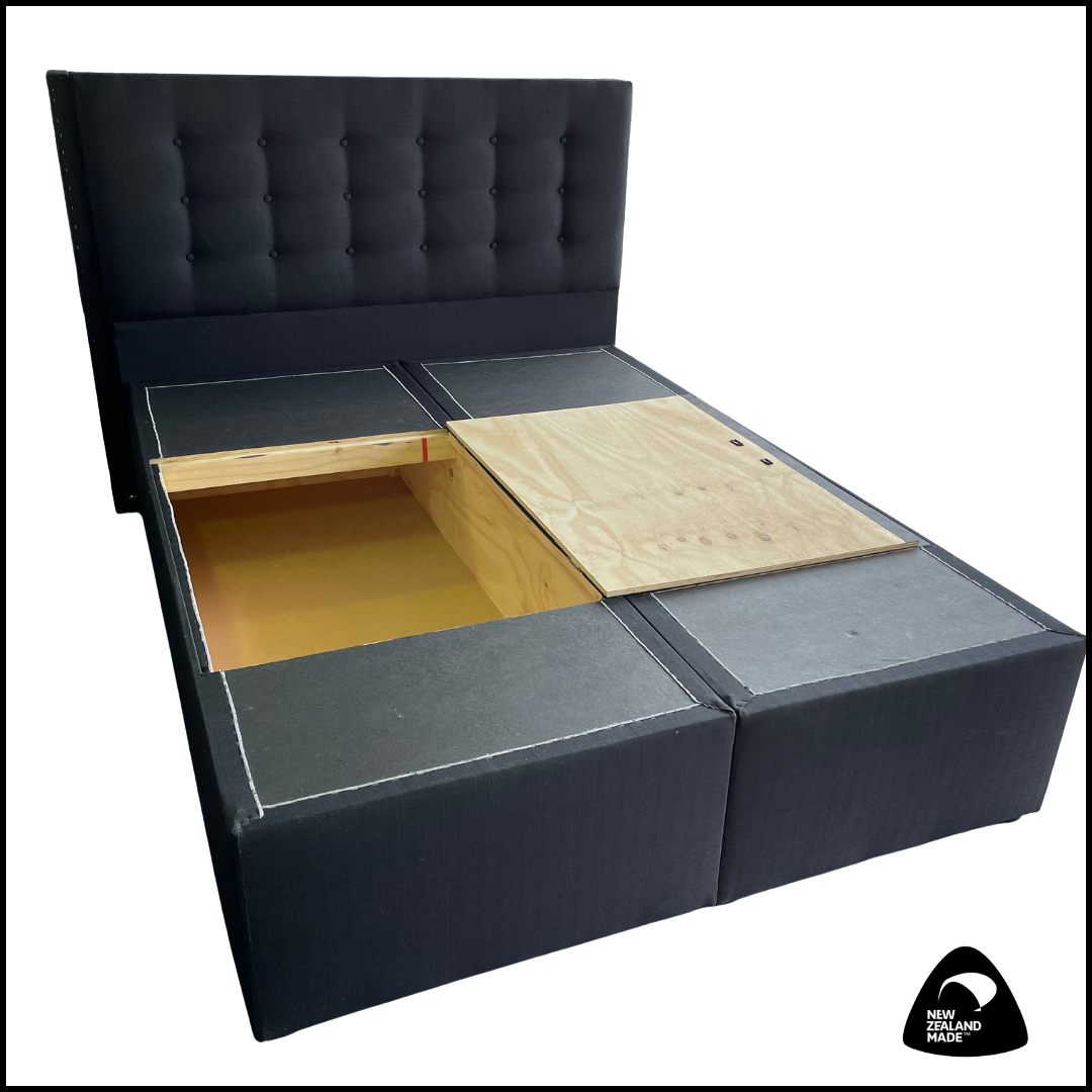 Queen Split Storage Bed Base with Hinges - NZ Made - Perfect for Small Bedrooms & Space-Saving Solutions
