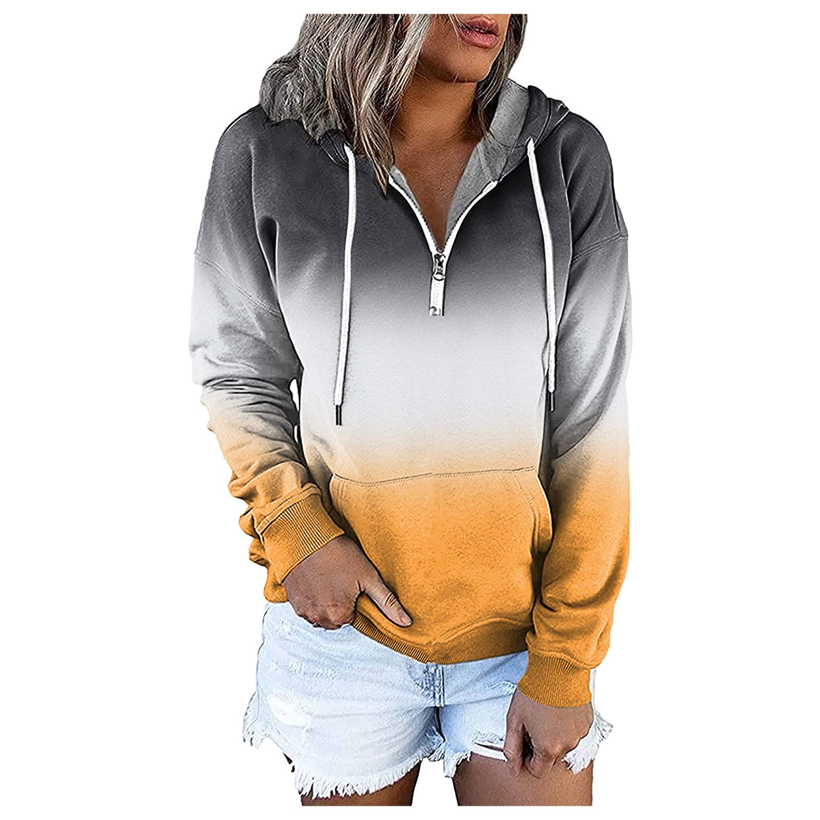 Women's Casual Zip-Up Hoodie with Long Sleeves & Gradient Print - Cozy Fall Pullover for Everyday Wear, Outdoor Activities & Lounge
