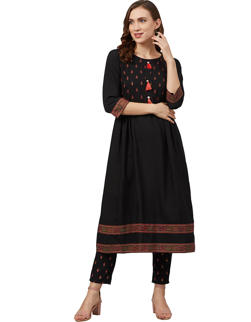 Elegant Black Crepe Pant Kurti for Women - Stylish Indian Ethnic Wear for Parties, Festivals & Casual Outings