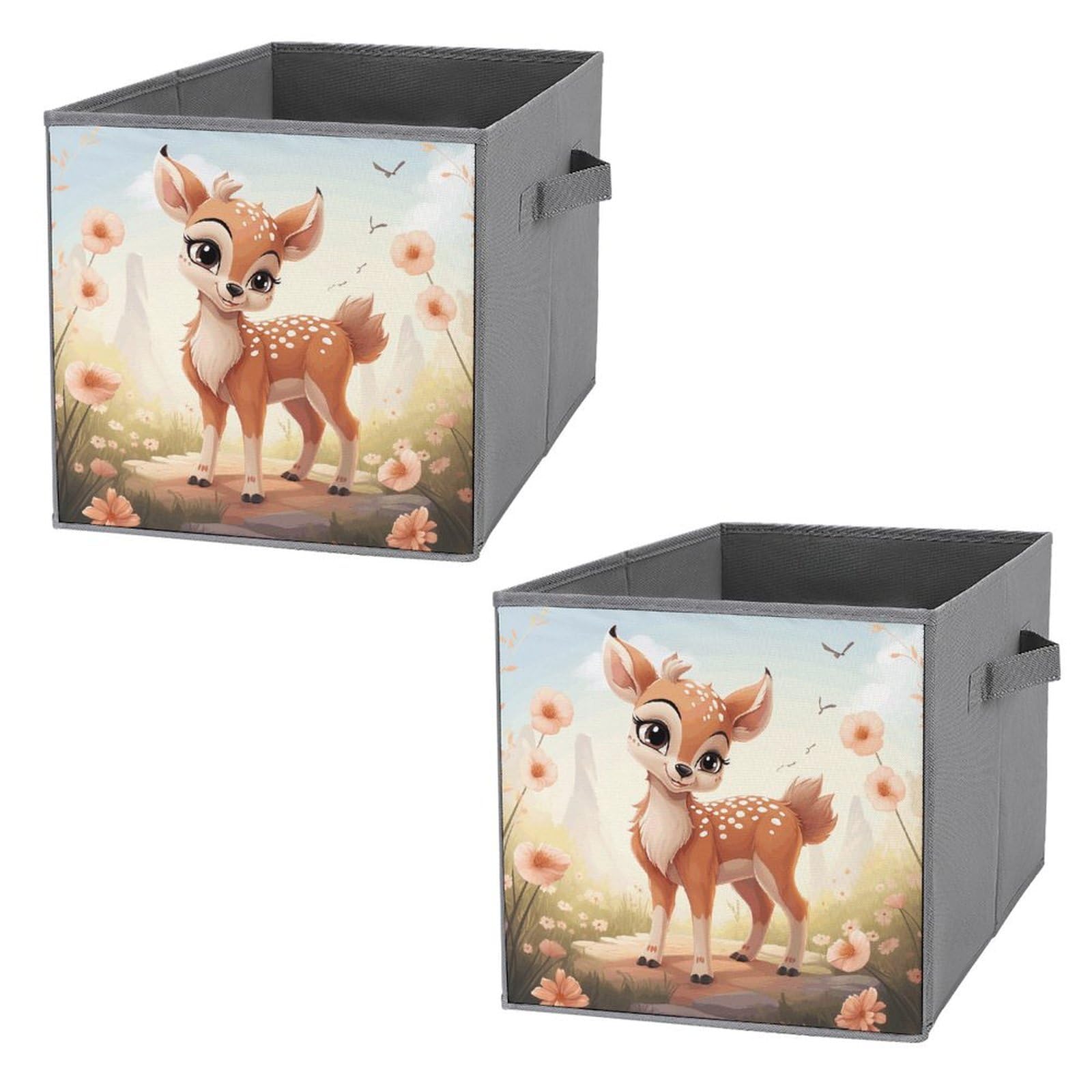 2PCS Foldable Storage Bins - Large Capacity Deer Printed Storage Boxes with Handles for Playroom, Office & Home Organization | Perfect for Toys, Books & Clutter Control