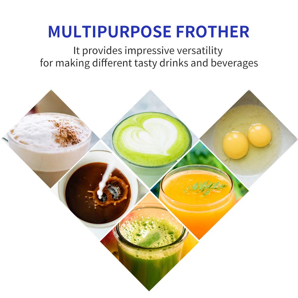 Rechargeable Electric Milk Frother Handheld USB 3-Speed Adjustable - Perfect for Bulletproof Coffee, Protein Shakes, Matcha, Hot Chocolate & Lattes (White) - Ideal for Home, Office & Travel Use