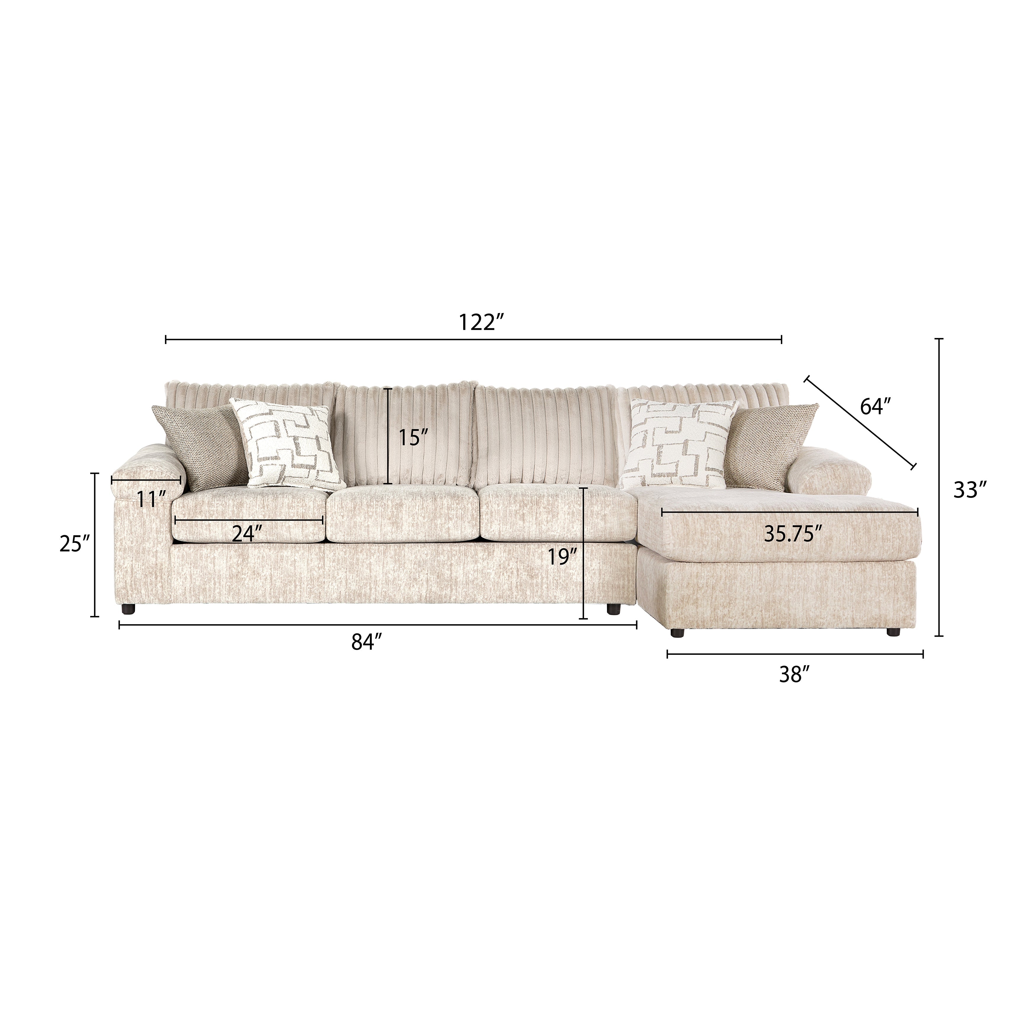 Roundhill Furniture Nason Wide Wale Corduroy Sectional Sofa Chaise - Modern L-Shaped Couch with Chaise Lounge for Living Room, Family Room & Home Theater Comfort