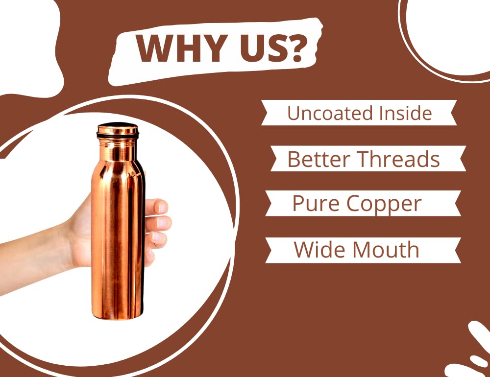 BPA-Free Plain Copper Water Bottle 1000ml (34oz) - Eco-Friendly, Leak-Proof, Keeps Liquids Hot/Cold for Hours - Perfect for Gym, Office, Travel & Outdoor Activities