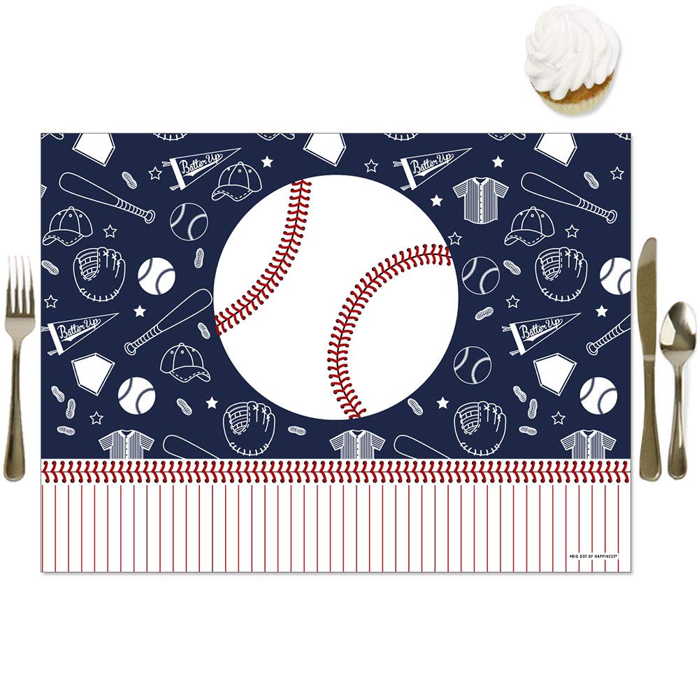 Big Dot of Happiness Batter Up Baseball Party Table Decorations - Set of 16 Placemats for Baby Showers, Birthday Parties & Sports Themed Events - Perfect for Baseball Lovers & Game Day Decor