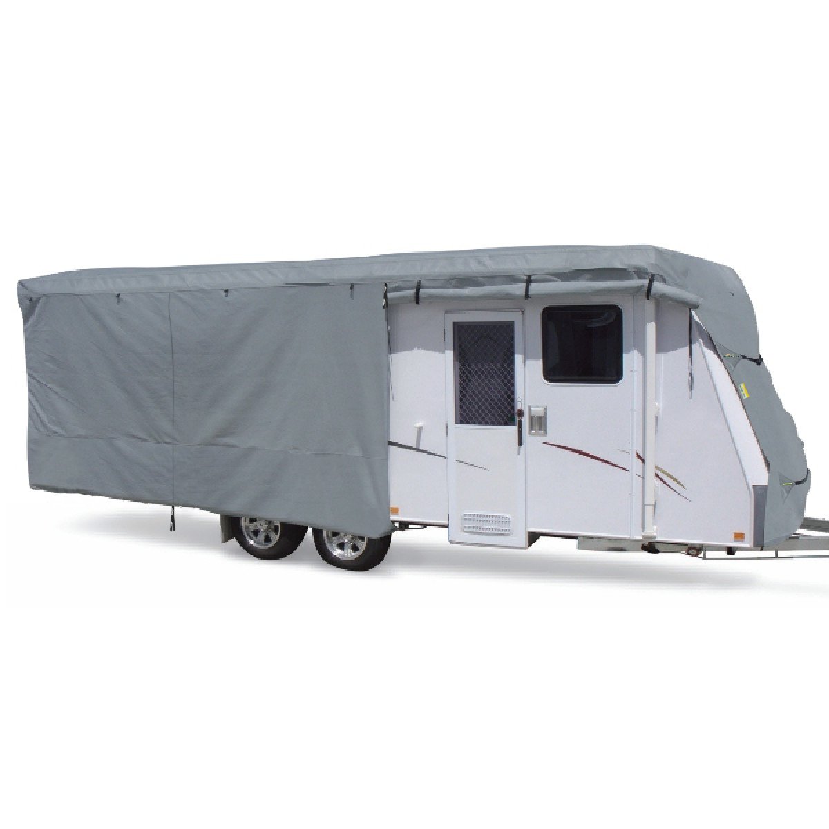 Waterproof RV Cover for Travel Trailers 24-27 Feet - Heavy Duty 160g 4-Layer Polypropylene Fabric in Gray & Beige | All-Weather Protection for Outdoor Storage & Winter Use