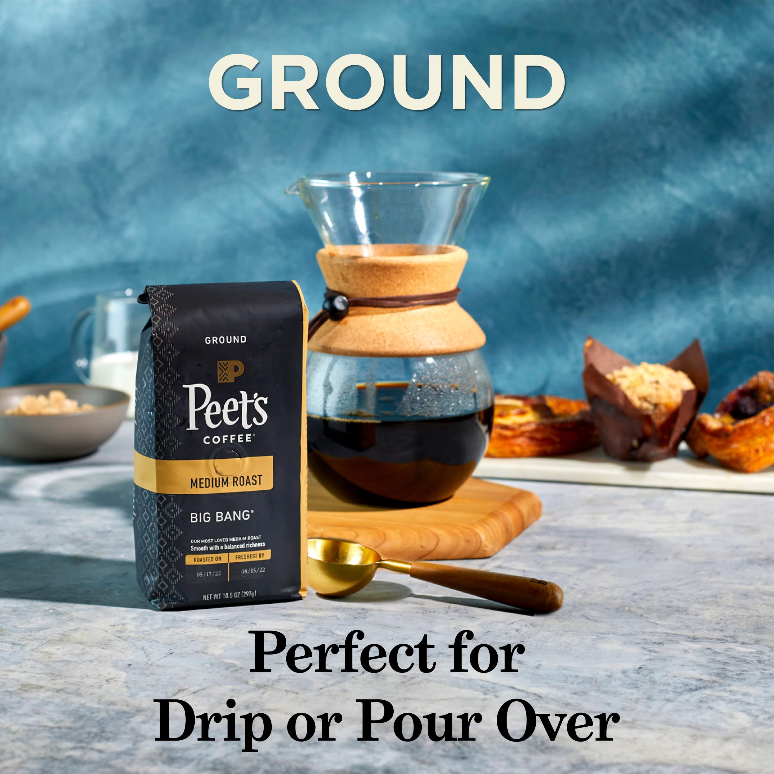 Peet's Coffee Dark Roast Decaf Ground Coffee - House Blend 10.5oz (297g) Bag | Rich Flavor for Home Brewing, Office Use & Gifts